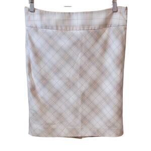 The Limited White & Beige Plaid Pencil Skirt Size 8 Mid‑Rise Knee Length Fall